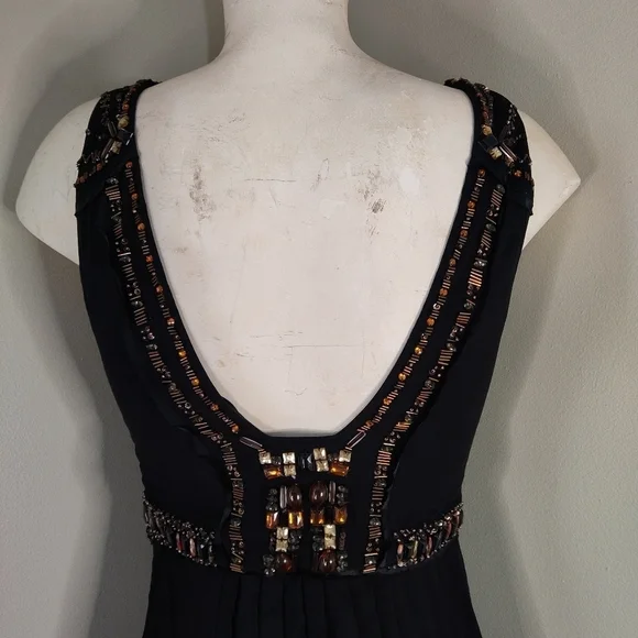 SUE WONG Nocturne Black Beaded Silk Cocktail Dress sz 6 - Picture 8 of 13
